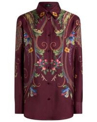 Etro - Silk Shirt With Placed Floral Paisley Print - Lyst