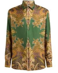 Etro - Silk Twill Shirt With Placed Paisley Pochette Print - Lyst