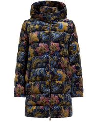 Etro - Cotton Velvet Down Jacket With Hood And Floral Overprint - Lyst