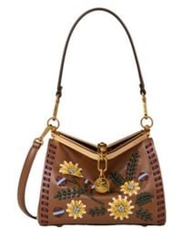 Etro - Small Leather Vela Bag With Threading And Floral Motif - Lyst