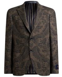 Etro - Wool And Cashmere Blazer With Placed Print - Lyst