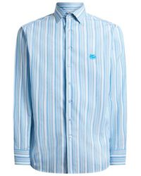 Etro - Striped Cotton Shirt With Pegaso Embroidery - Lyst