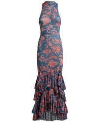 Etro - Stretch Tulle Long Dress With Floral Motif - Lyst