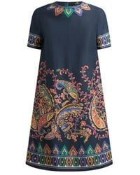 Etro - Silk Mini Tunic Dress With Placed Floral Paisley Print - Lyst