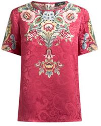 Etro - T-Shirt Mit Platziertem, Floralem Druck, Damen, Größe - Lyst