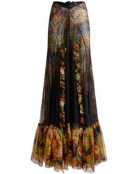Etro - Silk Maxi Skirt With Lace And Floral Motif - Lyst