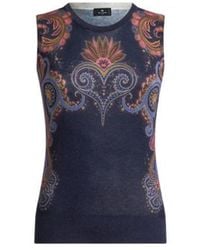 Etro - Sleeveless Silk And Cashmere Top With Placed Paisley Print - Lyst