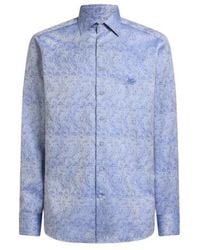 Etro - Cotton Jacquard Shirt With Paisley Motif And Pegaso Embroidery - Lyst