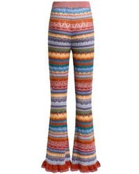Etro - Flared Knit Cotton Trousers With Stripes And Openwork - Lyst