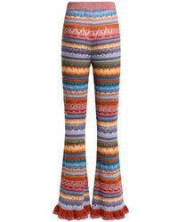 Etro - Flared Knit Cotton Trousers With Stripes And Openwork - Lyst