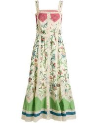 Etro - Cotton Midi Dress With Lace Inserts And Floral Motif - Lyst