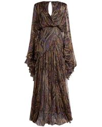 Etro - Silk Long Dress With Ruffles And Paisley Motif - Lyst