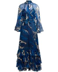 Etro - Dress With Maxi Floral Print And Detachable Cape - Lyst