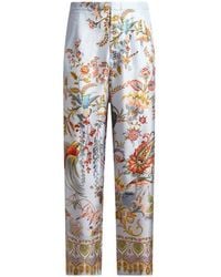 Etro - Silk Trousers With Placed Flora And Fauna Print - Lyst
