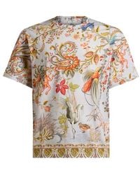 Etro - Cotton T-Shirt With Placed Flora And Fauna Print - Lyst