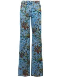 Etro - Flared Cotton Denim Jeans With Floral Motif - Lyst