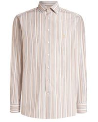 Etro - Striped Cotton Shirt With Pegaso Embroidery - Lyst