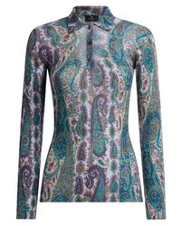 Etro - Ribbed Wool Polo Shirt With Leafy Paisley Motif - Lyst
