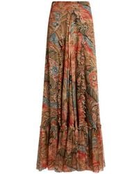 Etro - Jupe Longue En Soie À Volant Et Motif Paisley, Femme, Taille - Lyst