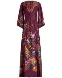 Etro - Long Silk Dress With Placed Floral Paisley Print - Lyst