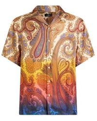 Etro - Silk Bowling Shirt With Placed Degradé Paisley Print - Lyst