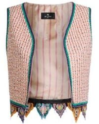 Etro - Cropped Jacquard Waistcoat With Tweed Effect, Fringing And Check Motif - Lyst