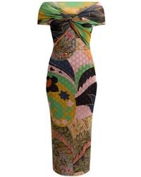 Etro - Tulle Midi Dress With Open Shoulders And Two Prints - Lyst