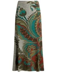 Etro - Ribbed Wool Midi Skirt With Floral Motif - Lyst