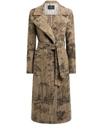 Etro - Bouclé Wrap Coat With Flower And Animal Motif - Lyst