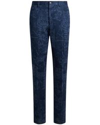 Etro - Cotton Jacquard Trousers With Floral Motif - Lyst