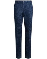 Etro - Cotton Jacquard Trousers With Floral Motif - Lyst
