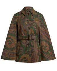 Etro - Cotton Gabardine Trench Coat-Style Cape With Paisley Motif - Lyst