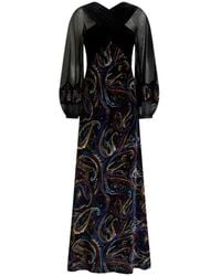 Etro - Long Velvet Dress With Paisley Foliage Motif - Lyst
