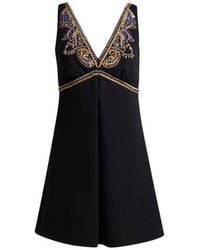 Etro - Wool Mini Dress With Paisley Foliage Embroidery - Lyst