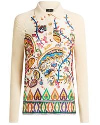 Etro - Long-Sleeved Knit Cotton Polo Shirt With Silk Insert - Lyst