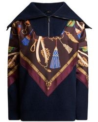 Etro - Wool And Cashmere Sweater With Zip And Silk Insert - Lyst