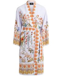 Etro - Silk Kimono With Placed Flora And Fauna Print - Lyst