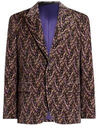 Etro - Single-Breasted Cotton Velvet Jacket With Floral Paisley Motif - Lyst