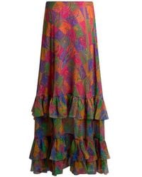 Etro - Silk Crepon Maxi Skirt With Ruffles And Geometric Paisley Motif - Lyst