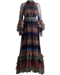 Etro - Robe Longue En Soie À Imprimé Placé, Femme, Taille - Lyst