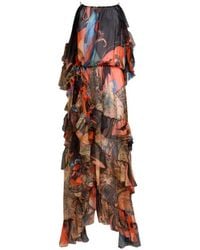 Etro - Long Silk Dress With Ruffles And Two Motifs - Lyst