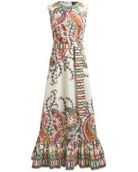 Etro - Long Cotton Dress With Placed Floral Paisley Print - Lyst