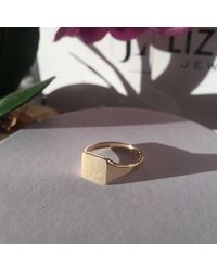 Etsy - 14k Gold Signet Ring Square Couples Band Handmade Jewelry Birthday Gift Minimal Pinky Summer Theme - Lyst