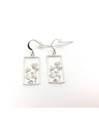 Etsy Silver Window Earrings // Flower Small Rectangle Flowers & Butterfly Light Tarnish Free Hypoallergenic - Metallic
