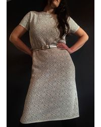Etsy Vintage Sixties Silver Lurex Knitted Patterned Jumper Dress - Grey