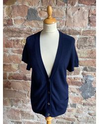 Etsy Gap 100% Pure Cashmere V Neck Short Sleeved Cardigan With Pockets - Blue