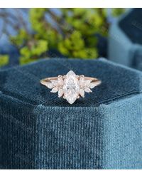 2.50Ct Marquise Moissanite engagement ring vintage Rose gold Unique Cluster engagement ring women diamond wedding Bridal Anniversary gift