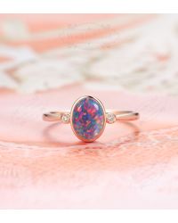 F&F Ring Pink Fire Opal Purple Zircon Jewelry Ring For Women Engagement Wedding Bridal Rings