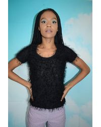 Etsy Vintage 90's Super Cute Black Fluffy Knitted Short Sleeve Jumper Top