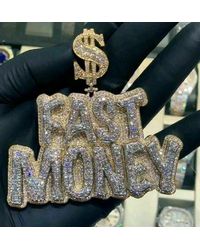 Etsy 14k Gold Over Fast Money Hip Hop Diamond Pendant Hip Hop Latter Diamond Iced Out Custom Gift - Metallic